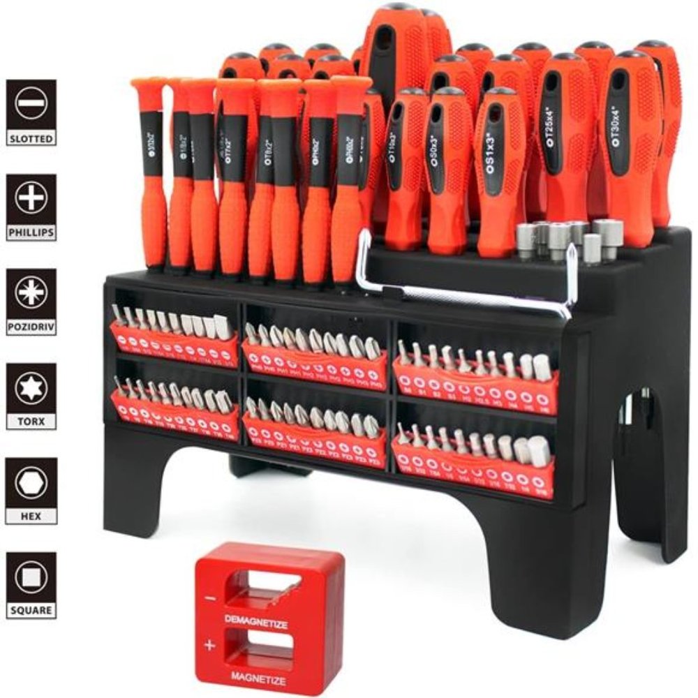 101Piece Magnetic Screwdriver Set with Organizer Rack,Drive Magnetic Bit Holding